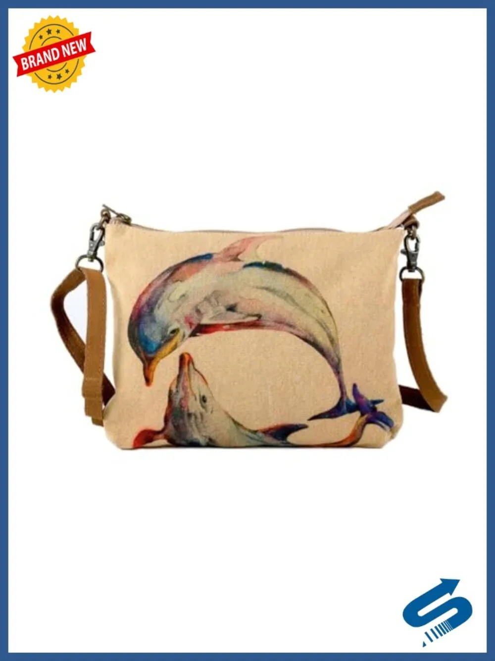 100% Cotton Canvas Crossbody Sling Bag with Genuine Leather Handles